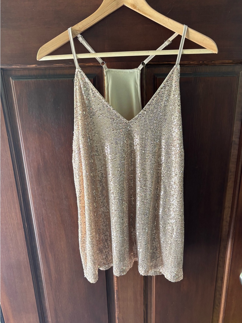 Sequin V-Neck Cami Top in Champagne